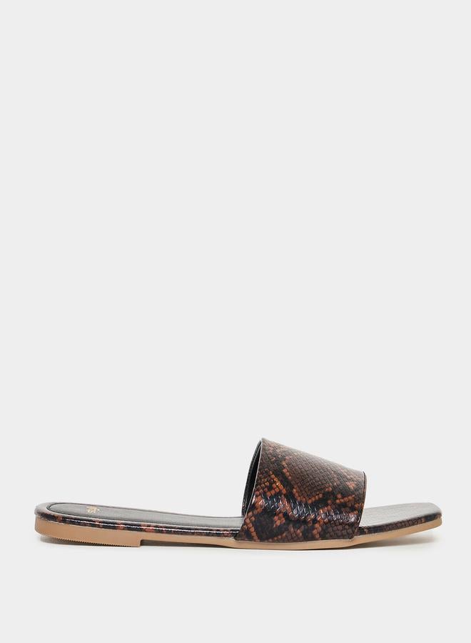 Styli Snakeskin Print Flat Sandals - Image 1