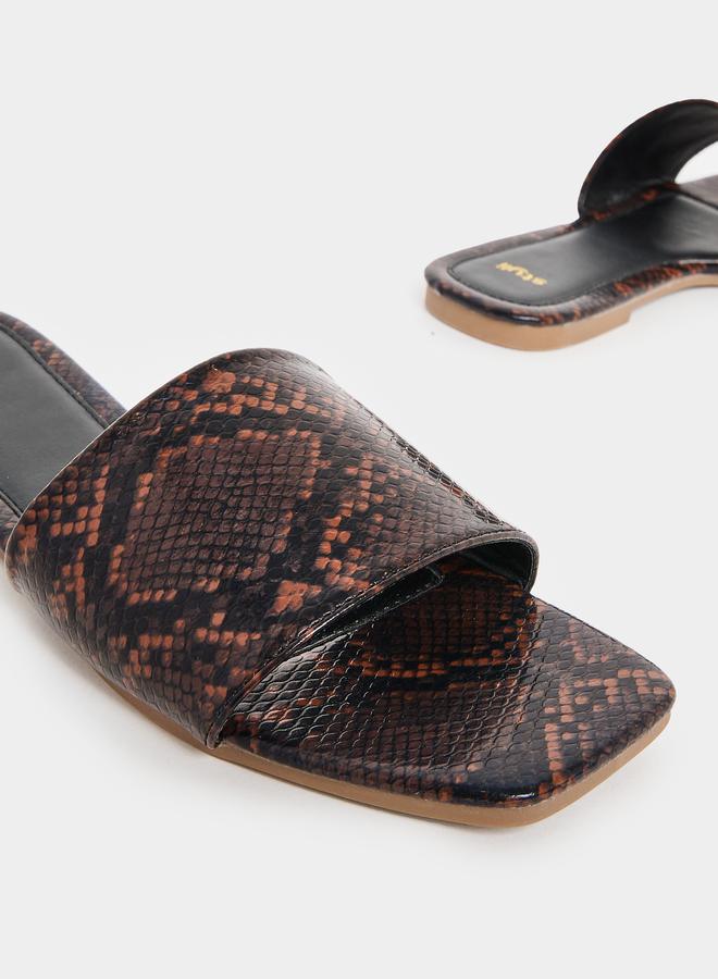 Styli Snakeskin Print Flat Sandals - Image 3