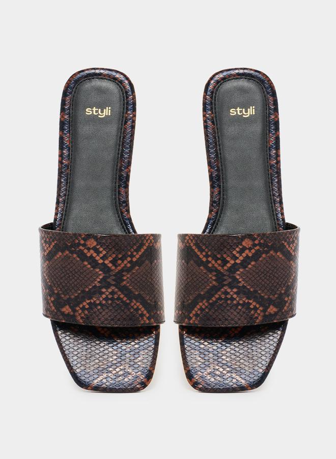 Styli Snakeskin Print Flat Sandals - Image 5