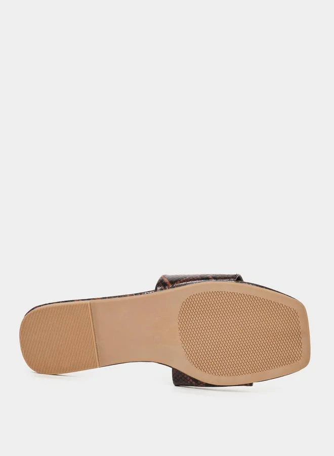 Styli Snakeskin Print Flat Sandals
