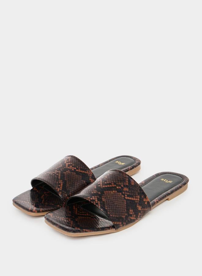 Styli Snakeskin Print Flat Sandals - Image 2