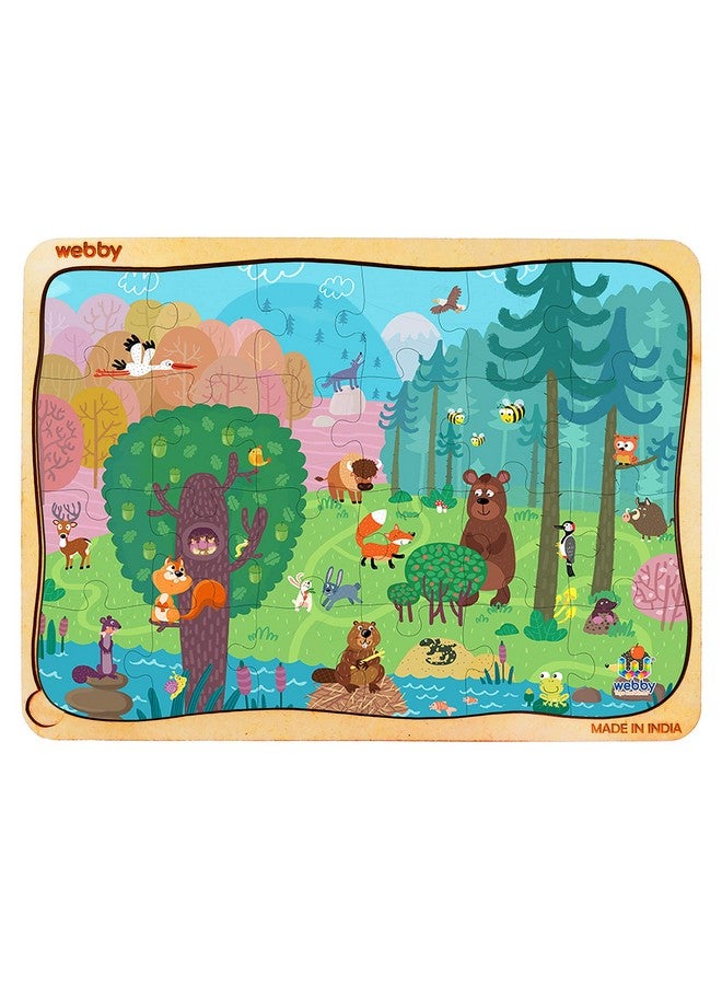 Webby Cartoon Jungle Wooden Jigsaw Puzzle for Kid, 24Pcs, Multicolor - Image 1