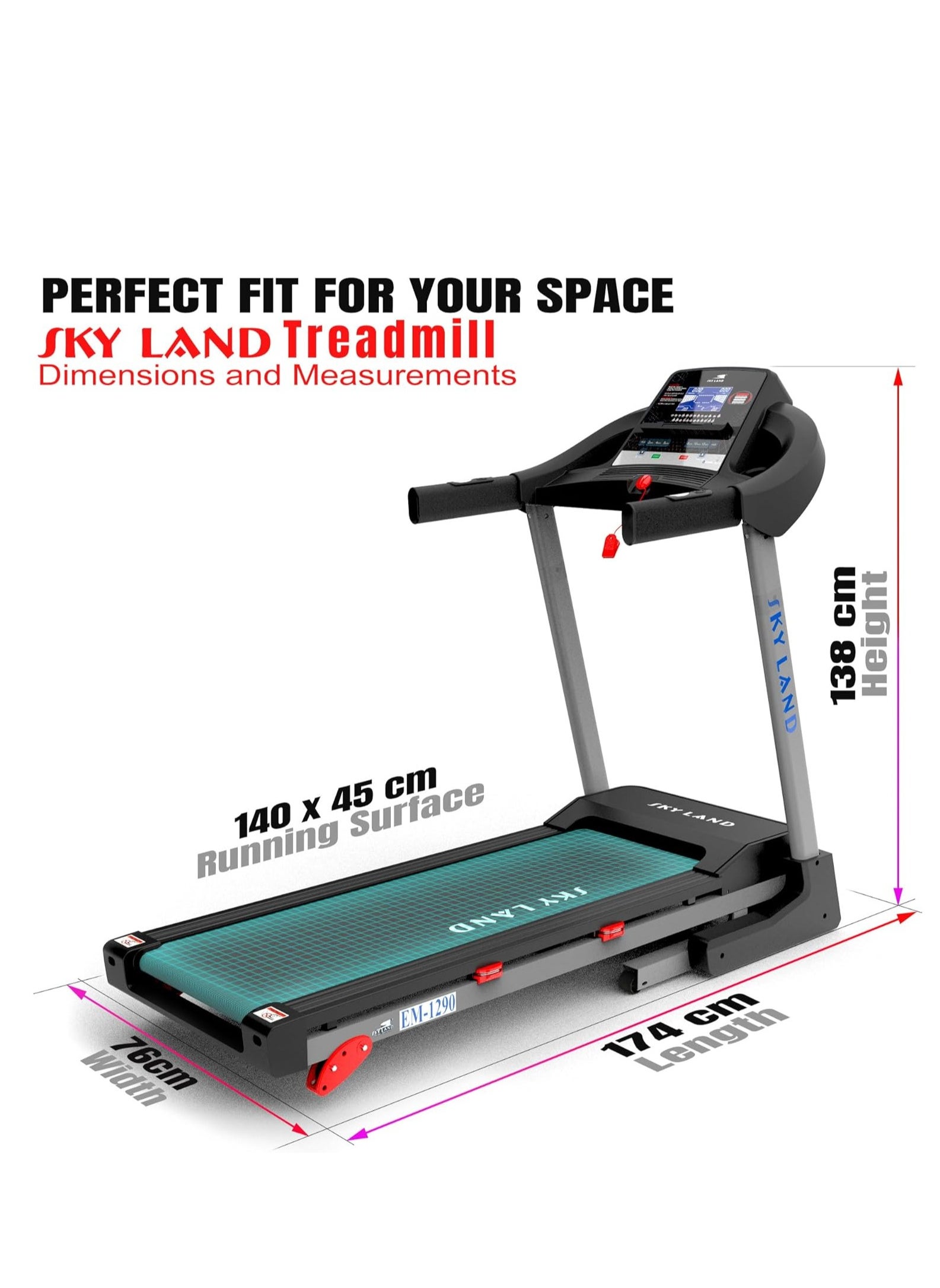 Sky Land Powerful Foldable Treadmill For Home Use 5.0 HP Peak With 3 Level Incline Bluetooth Speaker UAE Dubai Abu Dhabi