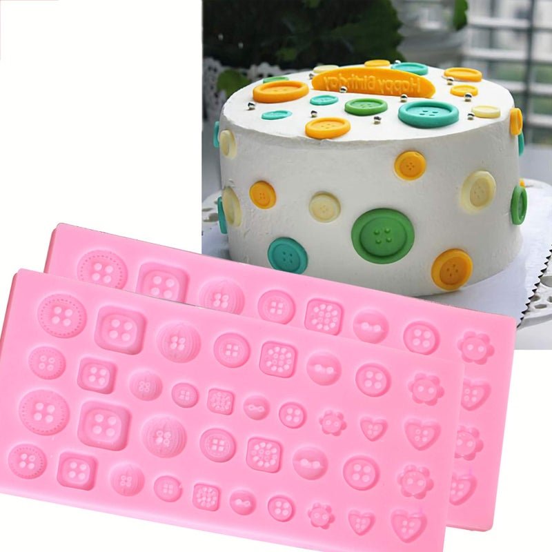 HengKe 2 Pcs Many shapes of buttons Silicone Mold NonStick Food Grade Silicone Molds Chocolate DIY Mold Fondant SugarSugarpaste Fondants Candies Craft Chocolate Chip