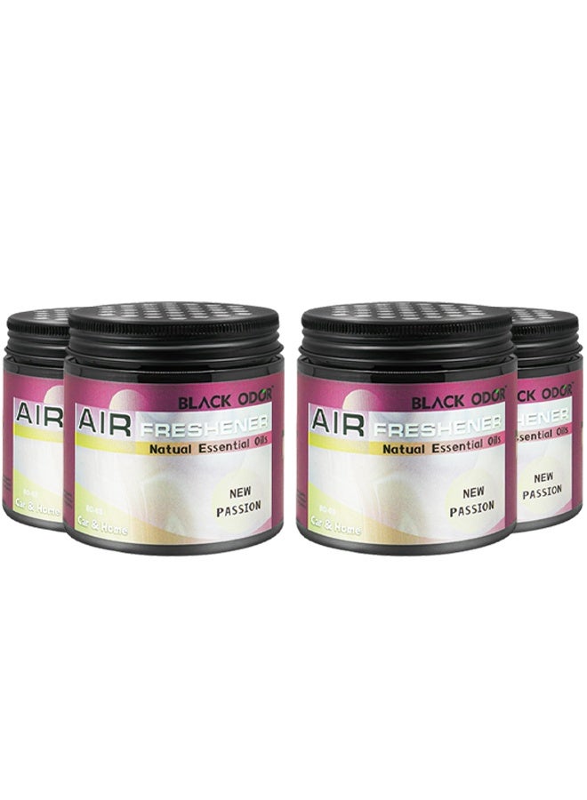 رائحة سوداء عبوة من 4 قطع جل معطر جو (لون أسود) بوزن 180 جم - إصدار "New Passion" (BO-03) - زيوت عطرية طبيعية - للسيارة والمنزل. - Image 1