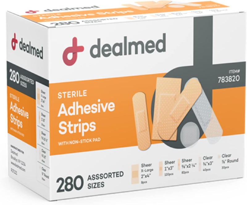 Dealmed Assorted Variety Pack Flexible Adhesive Bandages Sterile Bandage Strips with NonStick Pad Latex Free Wound Care for First Aid Kit 280 Bandages - Image 1