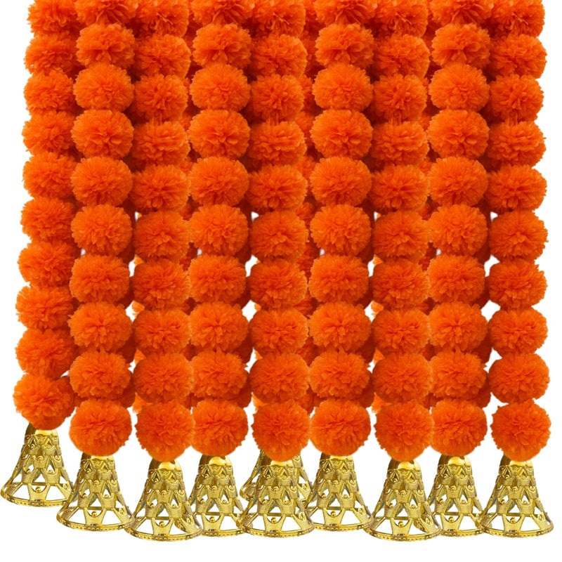DRYPHON Marigold Garlands Decoration with Bell, Artificial Flowers for Decorations Hanging Garlands for Home Decorations, Ganpati Decoration/Diwali Decoration for Home Decor- (Orange, Pack of 10) - Image 5