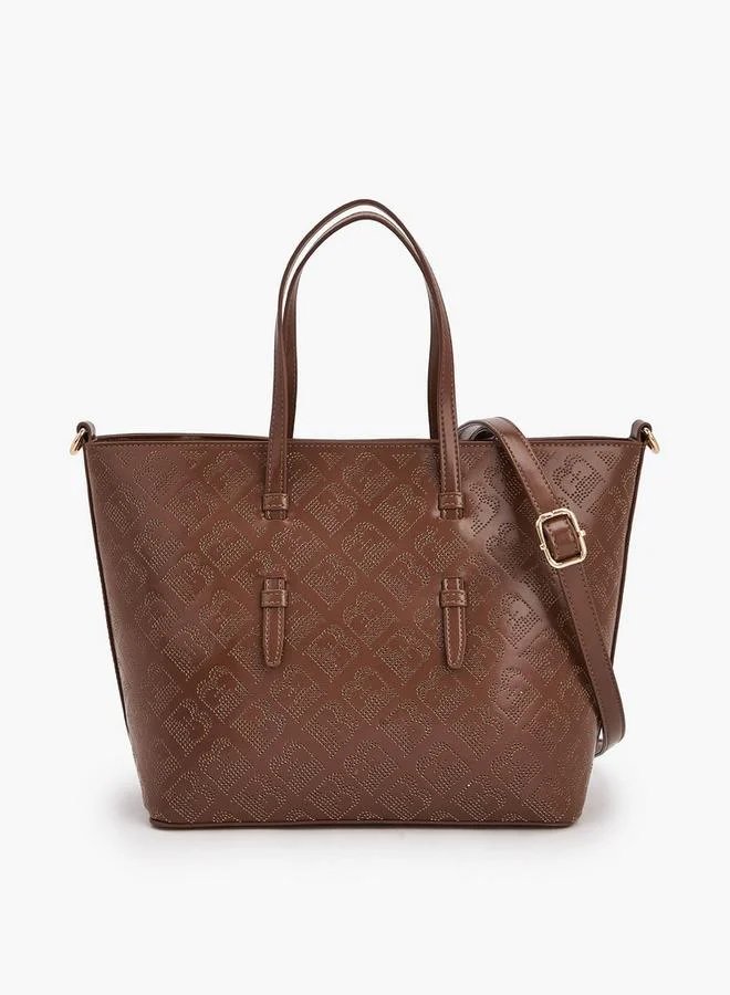 Flora Bella Monogram Textured Tote Bag with Detachable Strap