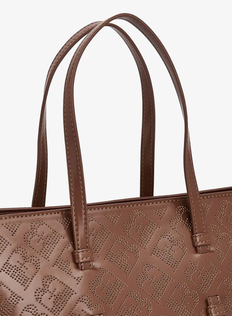 Flora Bella By Shoexpress BEIGE Flora Bella Monogram Textured Tote Bag with Detachable Strap for Women | Best Price UAE