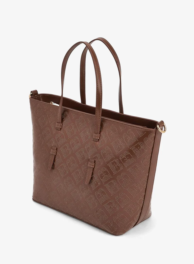 Flora Bella By Shoexpress BEIGE Flora Bella Monogram Textured Tote Bag with Detachable Strap for Women | Best Price UAE