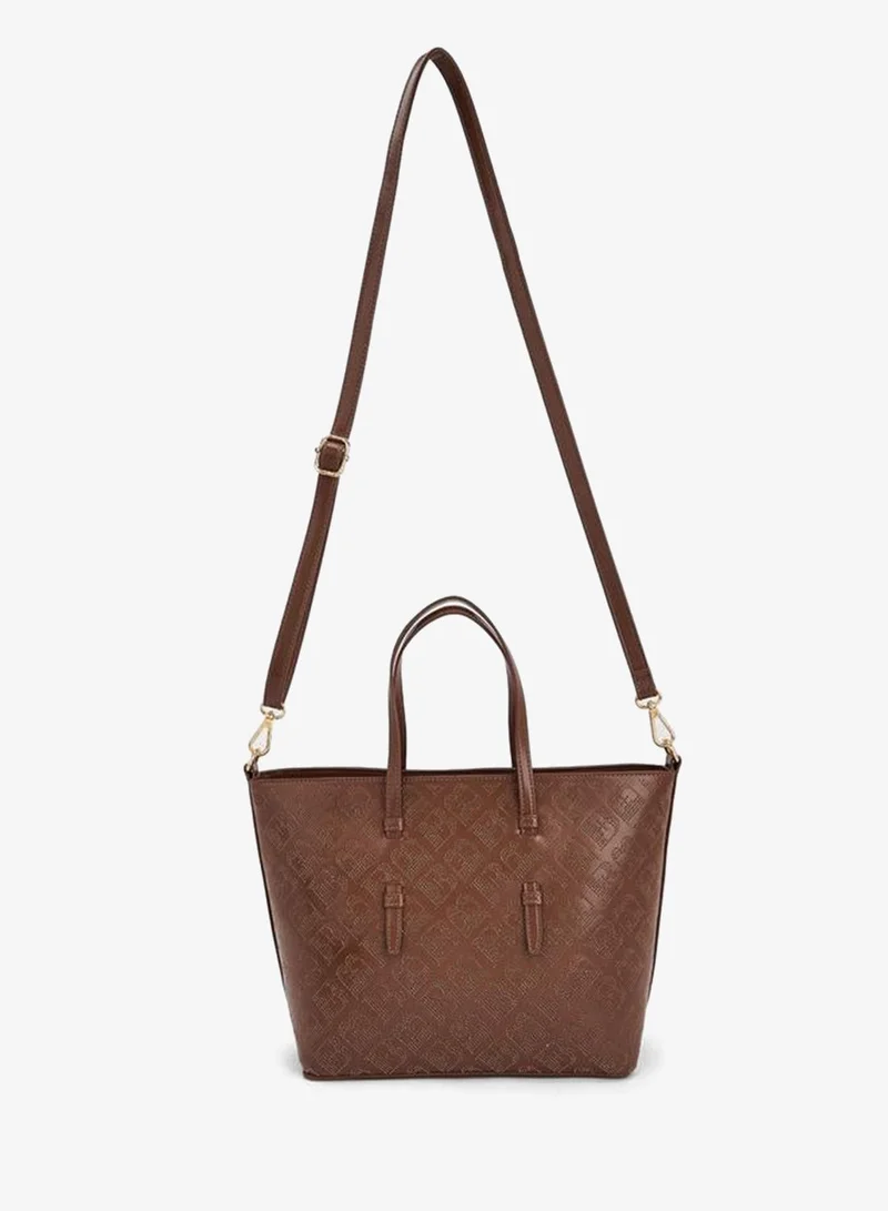 Flora Bella By Shoexpress BEIGE Flora Bella Monogram Textured Tote Bag with Detachable Strap for Women | Best Price UAE