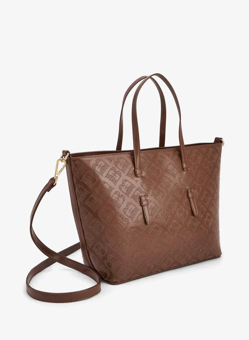 Flora Bella By Shoexpress BEIGE Flora Bella Monogram Textured Tote Bag with Detachable Strap for Women | Best Price UAE
