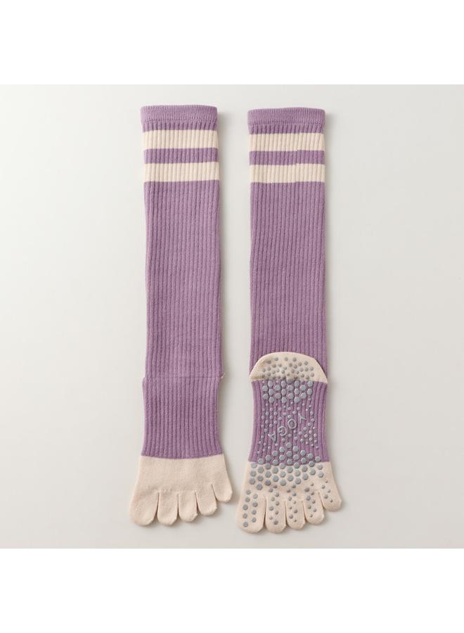 Bluejw Long Tube Five-finger Yoga Socks With Split Toe Professional Non-slip Pilates Pressure Calf Socks Women's Spring And Autumn Sports Cotton Socks - Image 1