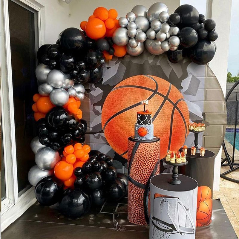 Paeyeq Basketball Balloon Arch Kit  111Pcs Orange And Black Silver Balloons Garland Kit With Explosion Star Balloons  Sports Balloons Kit For Boys Birthday Baby Shower Sports Theme Decorations Supplies - Image 4