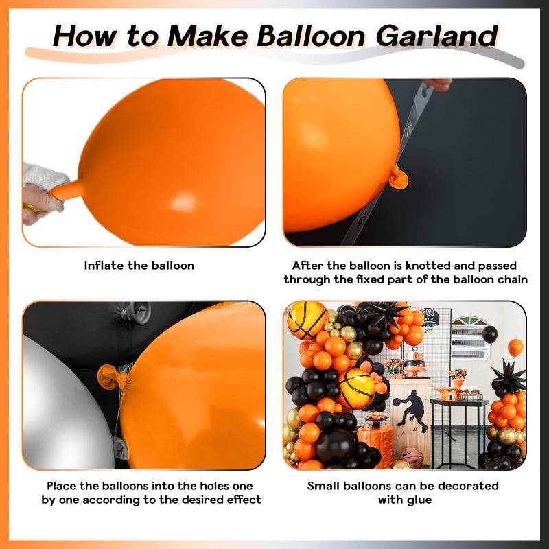 Paeyeq Basketball Balloon Arch Kit  111Pcs Orange And Black Silver Balloons Garland Kit With Explosion Star Balloons  Sports Balloons Kit For Boys Birthday Baby Shower Sports Theme Decorations Supplies - Image 3
