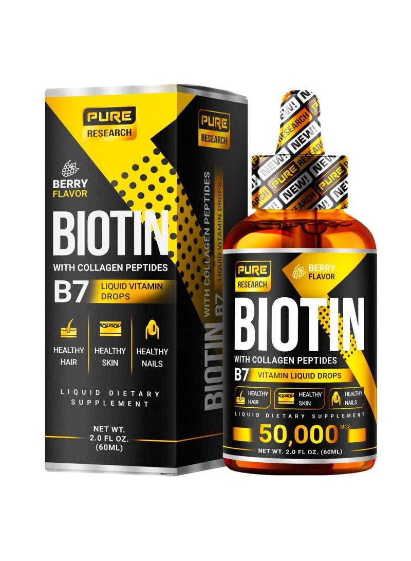 PURE RESEARCH Liquid biotin and collagen hair growth drops collagen supplements for women and men supports glowing skin healthy hair and nail growth 2oz - Image 3