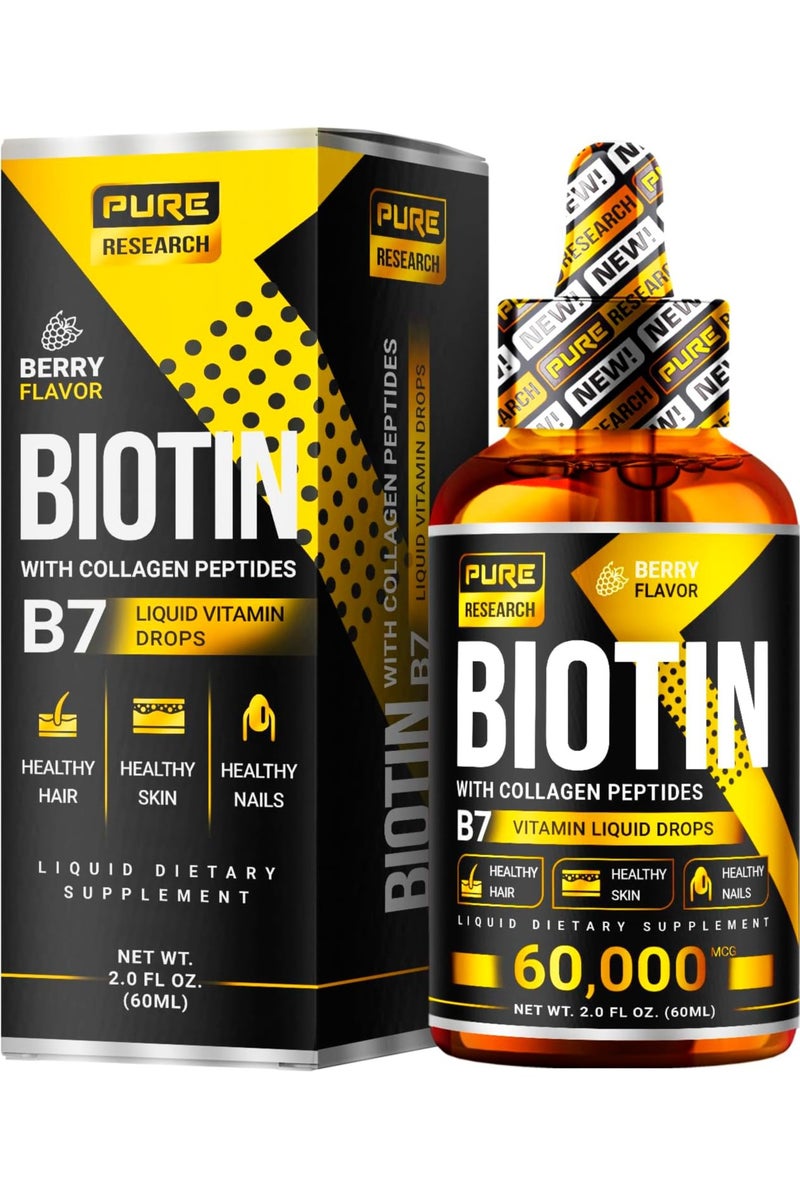 PURE RESEARCH Liquid biotin and collagen hair growth drops collagen supplements for women and men supports glowing skin healthy hair and nail growth 2oz - Image 1