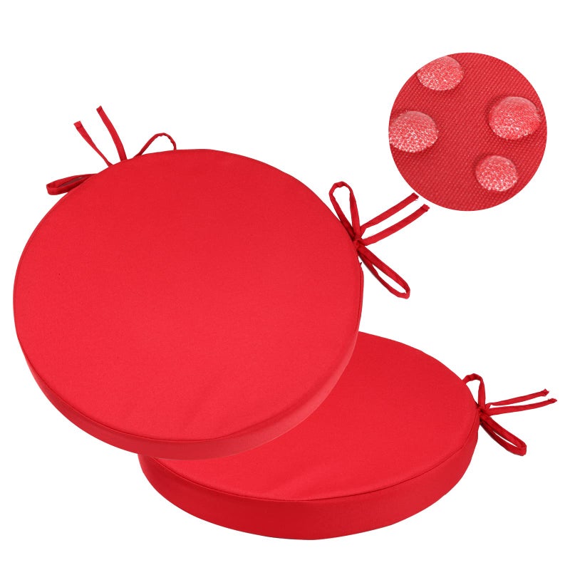 GUEGLSA GUEGLSA Indoor Outdoor Round Chair Cushions 15 inch Waterproof Bistro Seat Cushion with Ties Non Slip Circle Stool Chair Pads Set of 2 Red