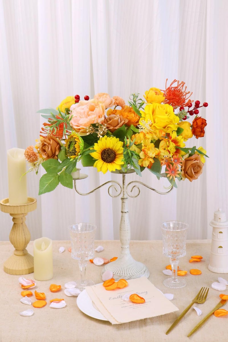 Piklado Artificial Flower Combination Box Set Artificial Flower Loose Leaves and Stems DIY Wedding Center Bouquet Bride Wedding Baby Shower(Orange Yellow) - Image 4