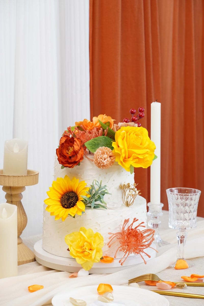 Piklado Artificial Flower Combination Box Set Artificial Flower Loose Leaves and Stems DIY Wedding Center Bouquet Bride Wedding Baby Shower(Orange Yellow) - Image 5