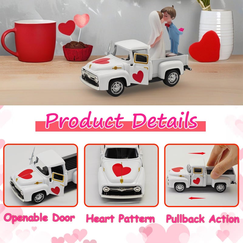 YimiBloss Valentines Day Decorations Farmhouse Vintage Mini Truck with Love Couple Figurines, Heart Pattern, Valentine's Day Home Tiered Tray Decor Valentine & Wedding Table Centerpiece Gifts for Her Him - Image 4