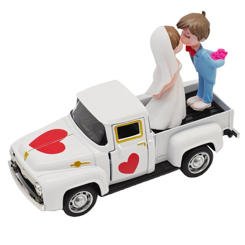 YimiBloss Valentines Day Decorations Farmhouse Vintage Mini Truck with Love Couple Figurines, Heart Pattern, Valentine's Day Home Tiered Tray Decor Valentine & Wedding Table Centerpiece Gifts for Her Him - Image 1
