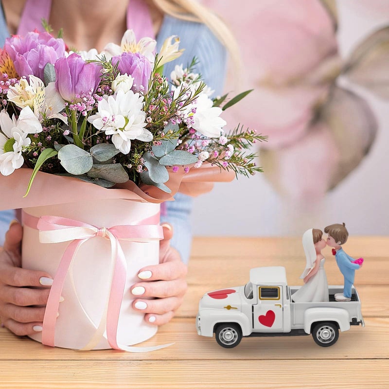 YimiBloss Valentines Day Decorations Farmhouse Vintage Mini Truck with Love Couple Figurines, Heart Pattern, Valentine's Day Home Tiered Tray Decor Valentine & Wedding Table Centerpiece Gifts for Her Him - Image 2