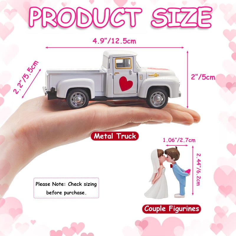 YimiBloss Valentines Day Decorations Farmhouse Vintage Mini Truck with Love Couple Figurines, Heart Pattern, Valentine's Day Home Tiered Tray Decor Valentine & Wedding Table Centerpiece Gifts for Her Him - Image 3