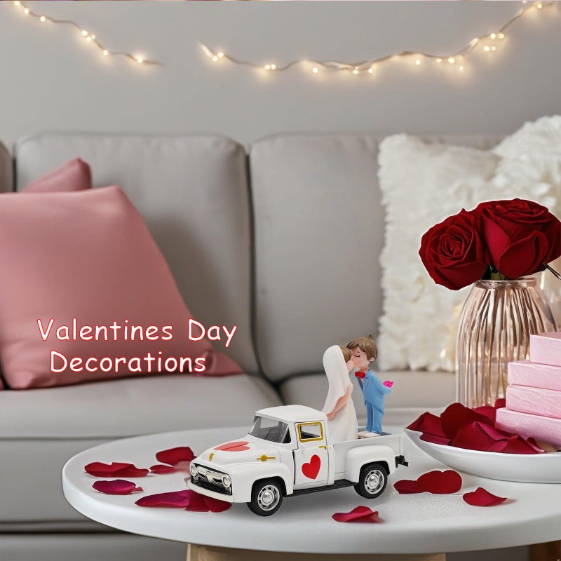 YimiBloss Valentines Day Decorations Farmhouse Vintage Mini Truck with Love Couple Figurines, Heart Pattern, Valentine's Day Home Tiered Tray Decor Valentine & Wedding Table Centerpiece Gifts for Her Him - Image 5