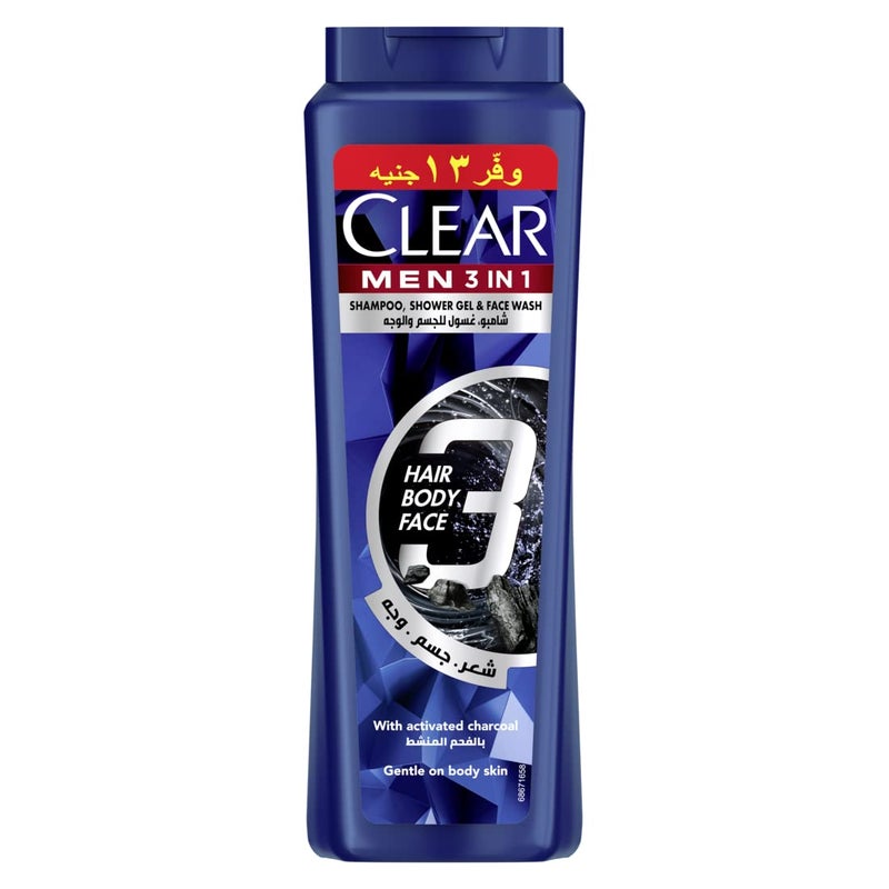 Clear Men 3 In 1 For Hair Body & Face 550ML - Image 1