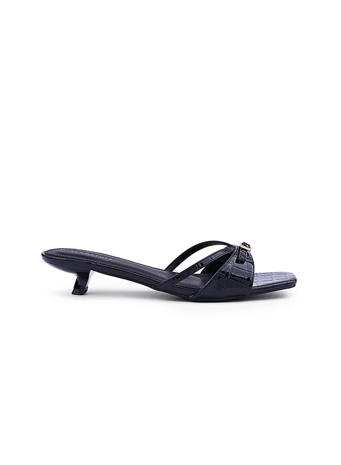 Embroidered Open-Toe Mule Heels