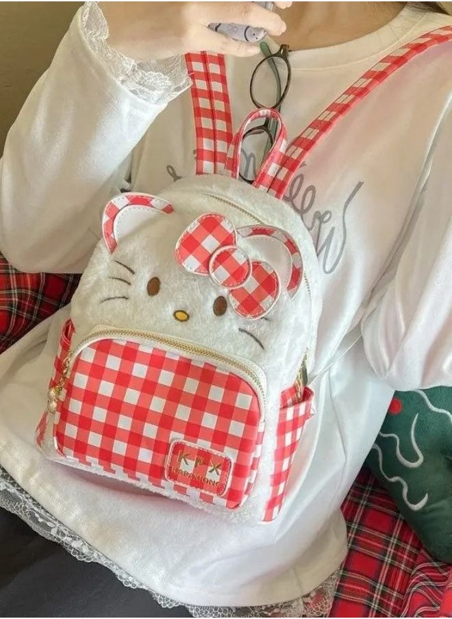 Sanrio - Hello Kitty Mini Backpack, Red and White Gingham Check Pattern - Image 1