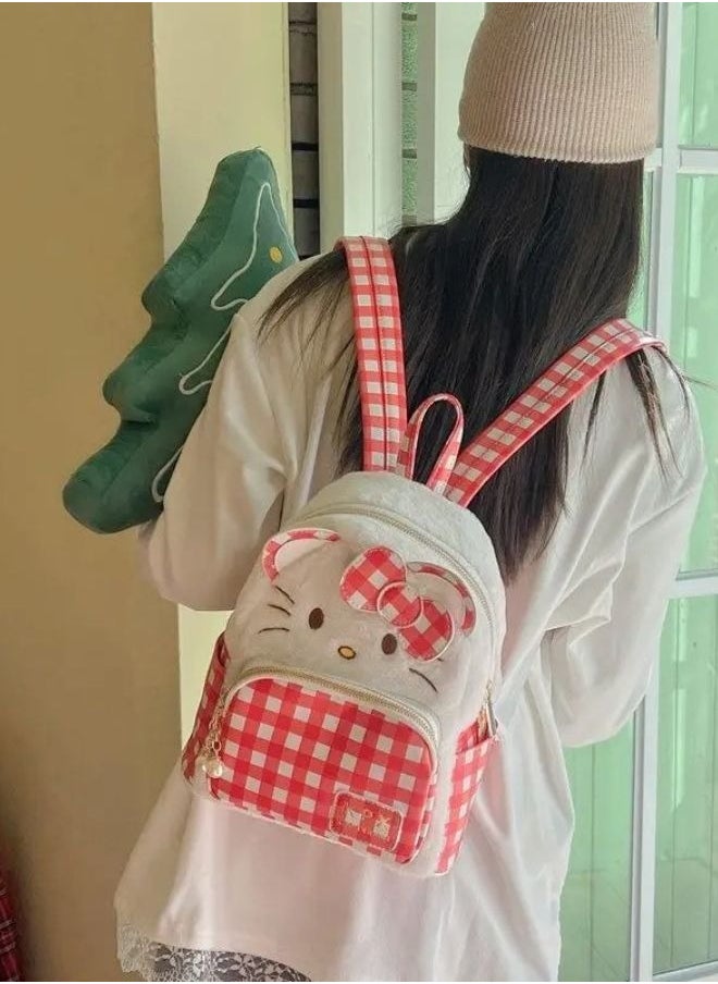 Sanrio - Hello Kitty Mini Backpack, Red and White Gingham Check Pattern - Image 1