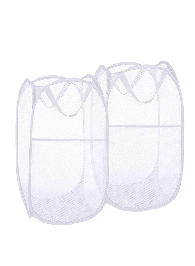 2 Piece Pop Up Laundry Hampers, Collapsible Mesh Laundry Basket, Foldable Clothes Hampers for Bathroom, College Dorm, Travel,White.  - Image 1
