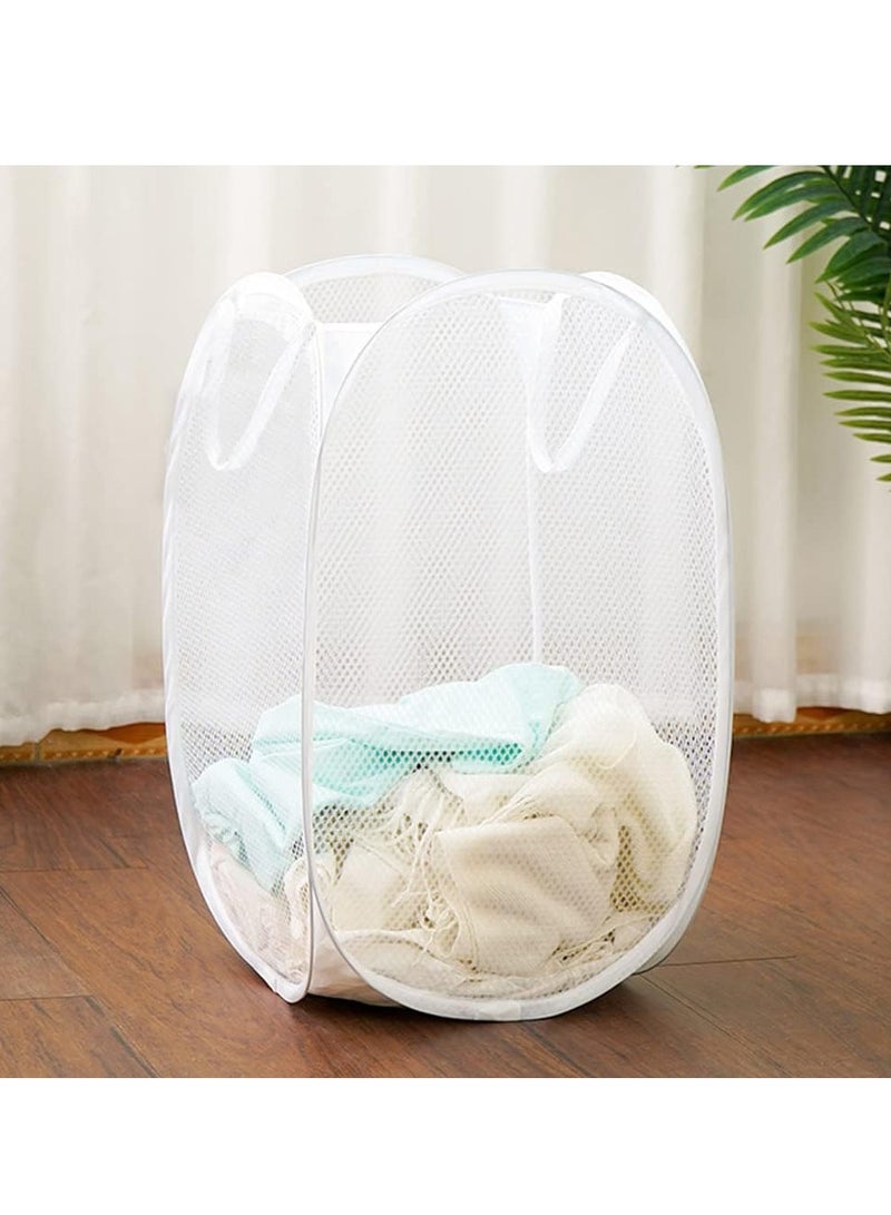 2 Piece Pop Up Laundry Hampers, Collapsible Mesh Laundry Basket, Foldable Clothes Hampers for Bathroom, College Dorm, Travel,White.  - Image 2