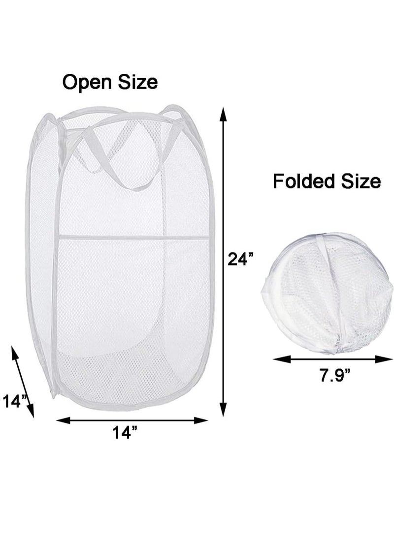 2 Piece Pop Up Laundry Hampers, Collapsible Mesh Laundry Basket, Foldable Clothes Hampers for Bathroom, College Dorm, Travel,White.  - Image 4