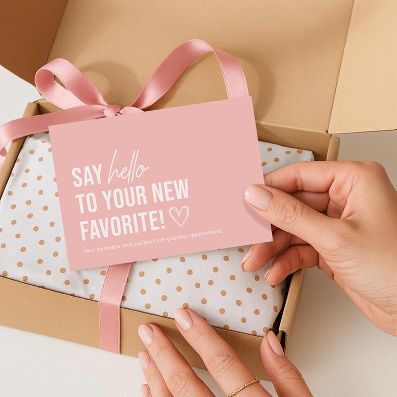 ThreeKin Collective 100-Pack â€œSay Hello to Your New Favoriteâ€ Business Thank You Cards - 3.5â€ x 2.5â€ Premium Heavy-Duty Cardstock, Designed in the USA by Female-Owned Business - Image 1