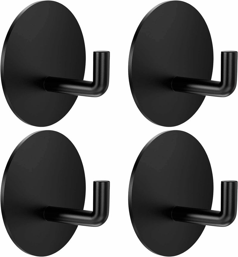 BARONAGE Adhesive Hooks 4 Pack, Black | Stainless Steel Sticky Shower Hooks, Waterproof, Rustproof, Heavy Duty Towel Hook, Easy Install, Traceless Hook For Bathroom - Image 2