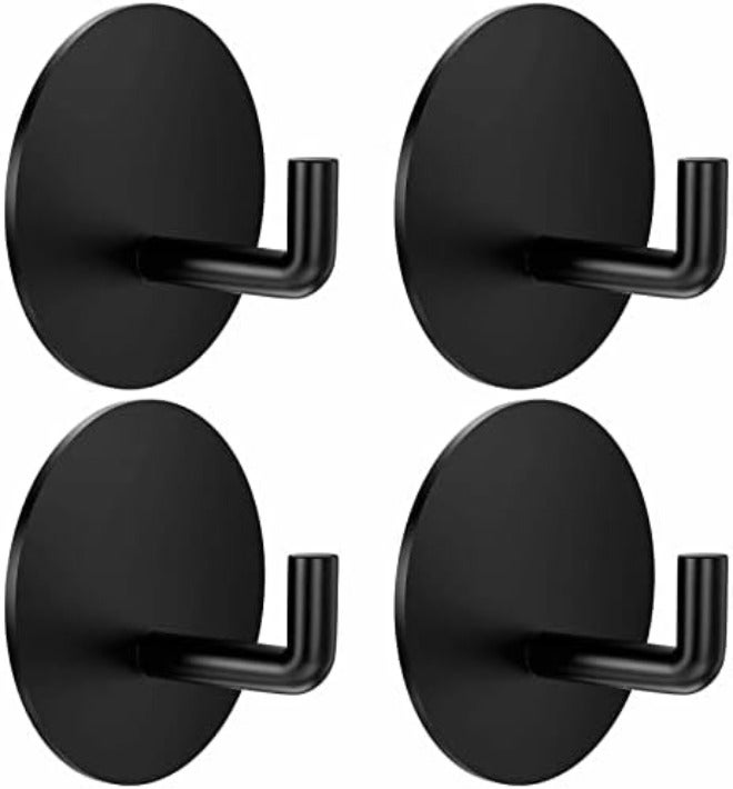BARONAGE Adhesive Hooks 4 Pack, Black | Stainless Steel Sticky Shower Hooks, Waterproof, Rustproof, Heavy Duty Towel Hook, Easy Install, Traceless Hook For Bathroom - Image 1