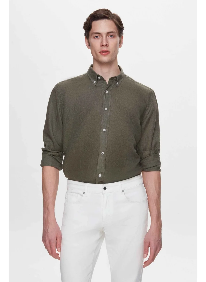 D'S DAMAT Comfort Khaki 100% Linen Shirt 2HC02G803265M