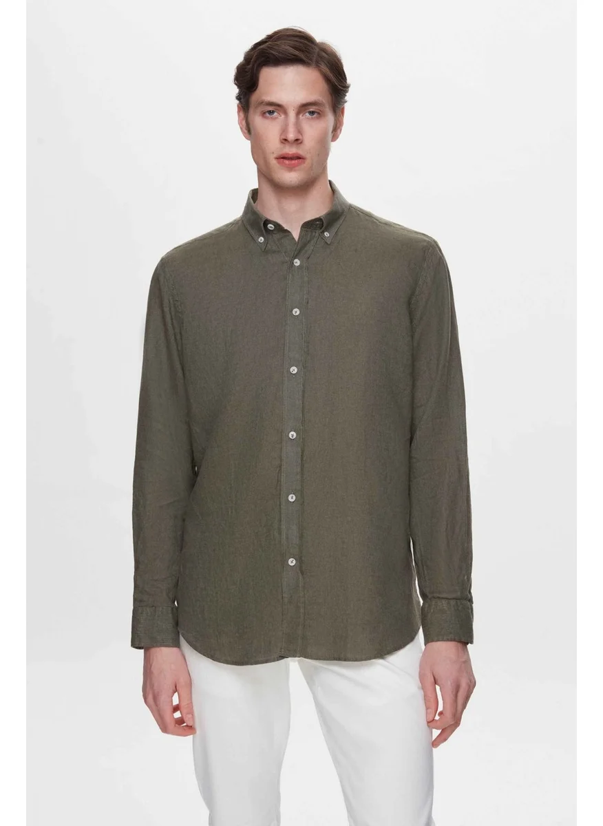 D'S DAMAT Comfort Khaki 100% Linen Shirt 2HC02G803265M