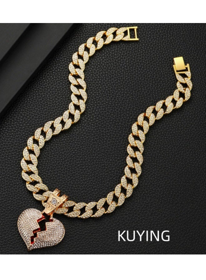 KUYING Sweet Cool Collision Crack Heart Full Diamond Pendant - Image 1