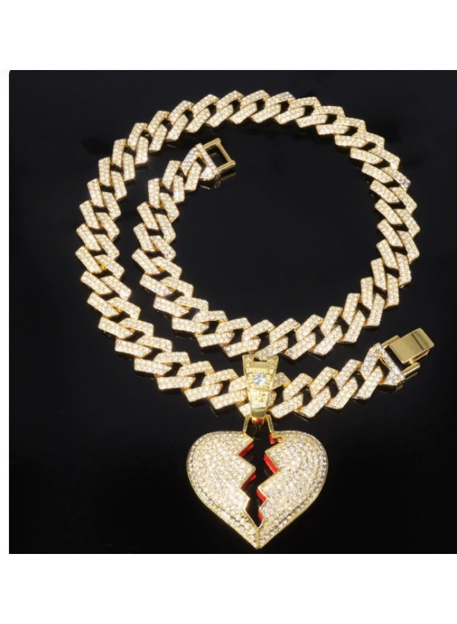 KUYING Sweet Cool Collision Crack Heart Full Diamond Pendant - Image 2