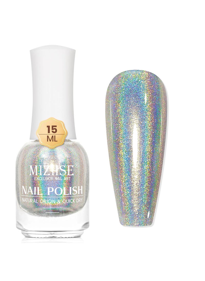 MIZHSE MIZHSE Holographic Nail Polish, Silver Glitter Nail Polish Air Dry Fast, 15 ml 0.5 fl oz High Glossy Shiny Nail Pigment Oil-based Laser Iridescent Nail Lacquer Chrome Halo Nail Art Salon Manicure Home 