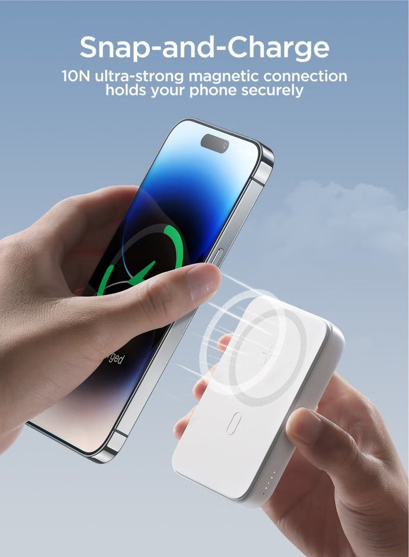 ELTRAZONE 10000mAh 20W Magnetic Wireless Charging Power Bank – Fast Charging Portable Power Bank for Smartphones, Tablets, and More, Compact & Sleek White Design - Image 3