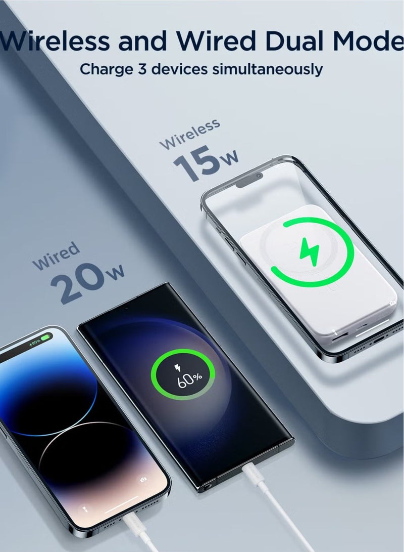 ELTRAZONE 10000mAh 20W Magnetic Wireless Charging Power Bank – Fast Charging Portable Power Bank for Smartphones, Tablets, and More, Compact & Sleek White Design - Image 4