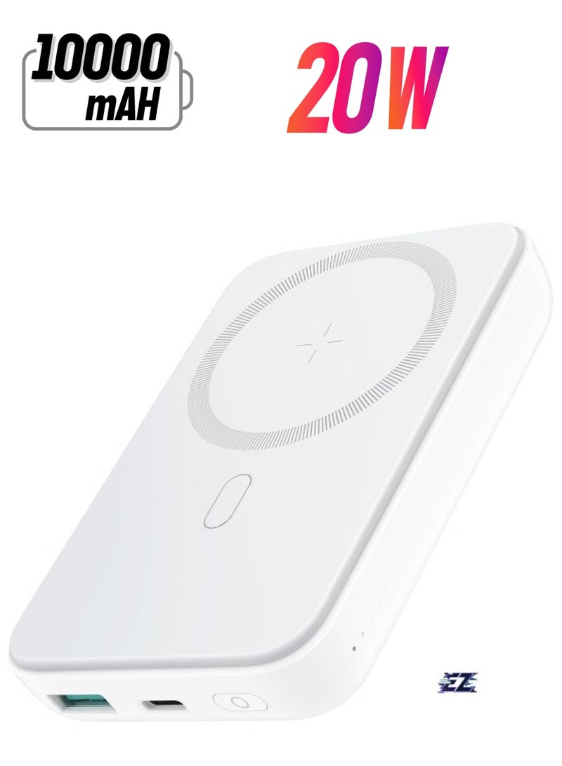 ELTRAZONE 10000mAh 20W Magnetic Wireless Charging Power Bank – Fast Charging Portable Power Bank for Smartphones, Tablets, and More, Compact & Sleek White Design - Image 1