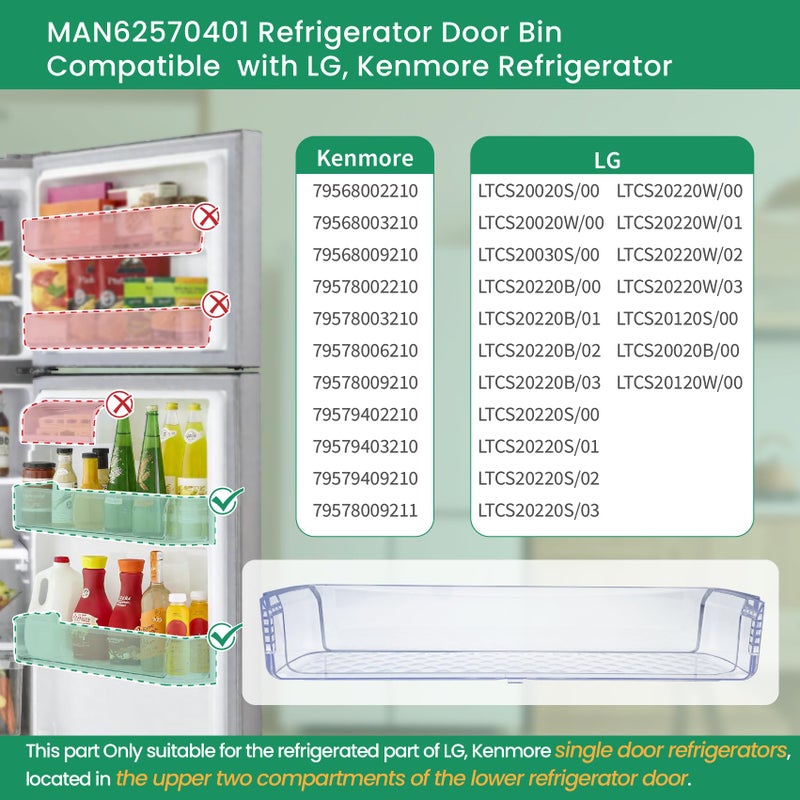 Garsoo سلة باب ثلاجة MAN62570401 المحدثة متوافقة مع رف باب LG LTCS20020S/00، LTCS20020W/00، LTCS20030S/00، إلخ، وسلة كينمور 79568002210، 79568009210، 79578003210، إلخ - Image 4