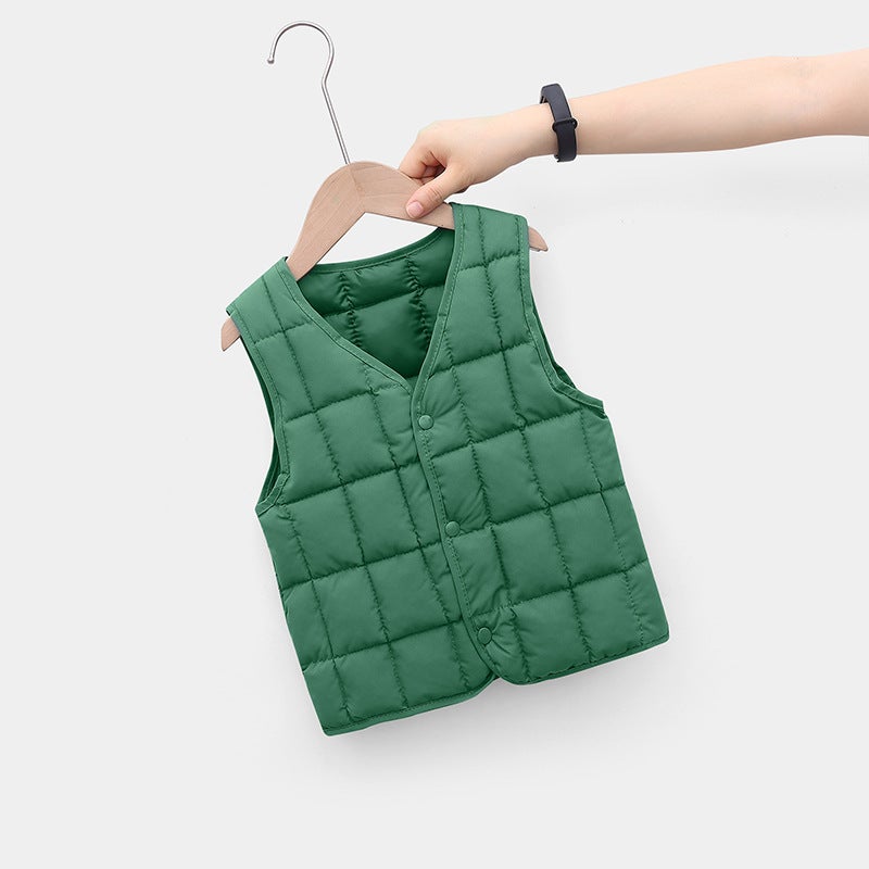 2021 Fall Winter Kids Padded Vest Warm Sleeveless Jacket Dark green