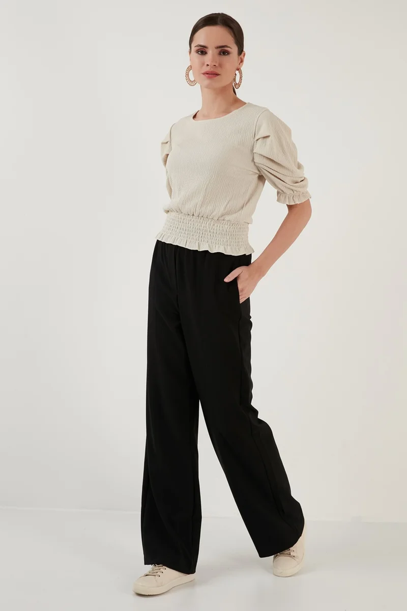 ليلا Gipeli Crew Neck Balloon Sleeve Crinkle Flexible Blouse Women's Blouse 5865018